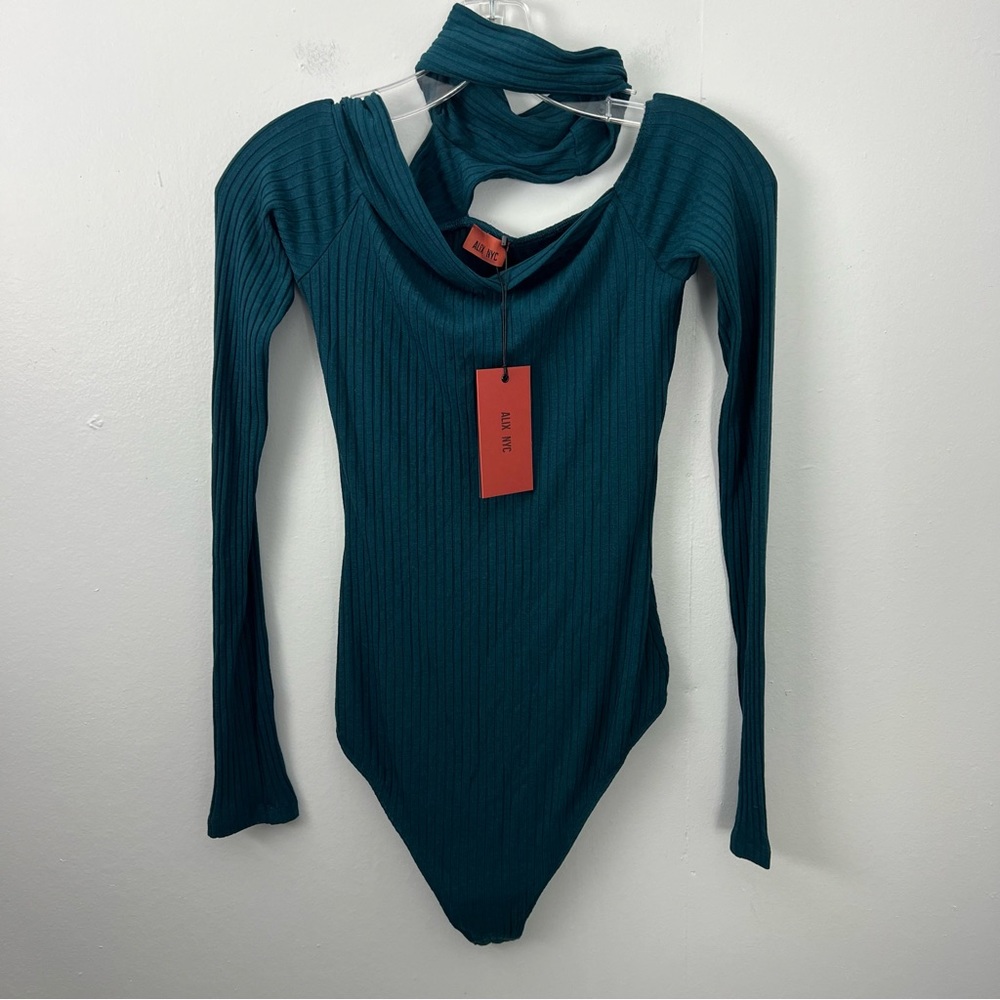 Alix NYC Vance Turtleneck Cutout Bodysuit Rib Knit NWT